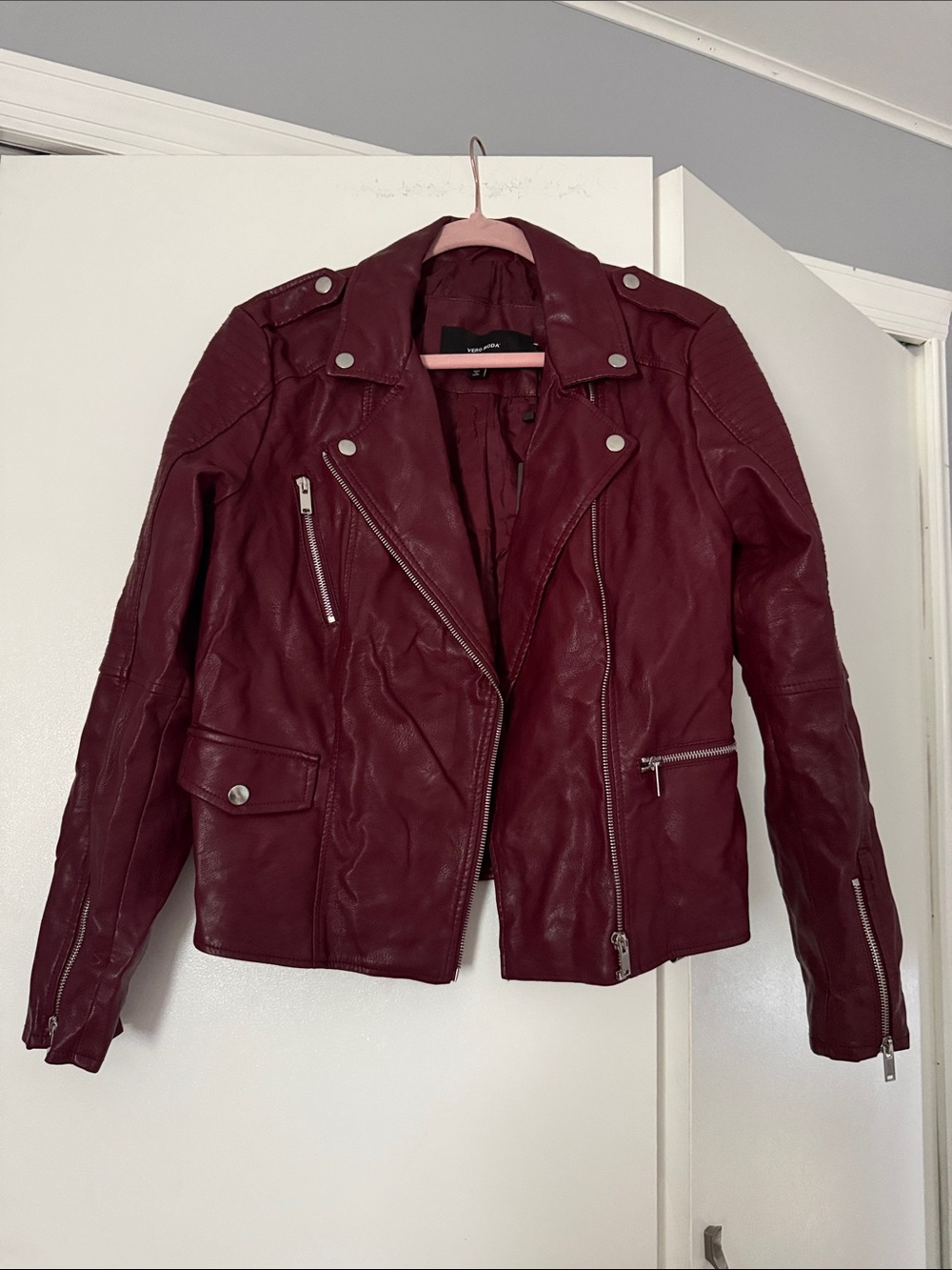 Vero Moda Burgundy Faux Leather Moto Jacket